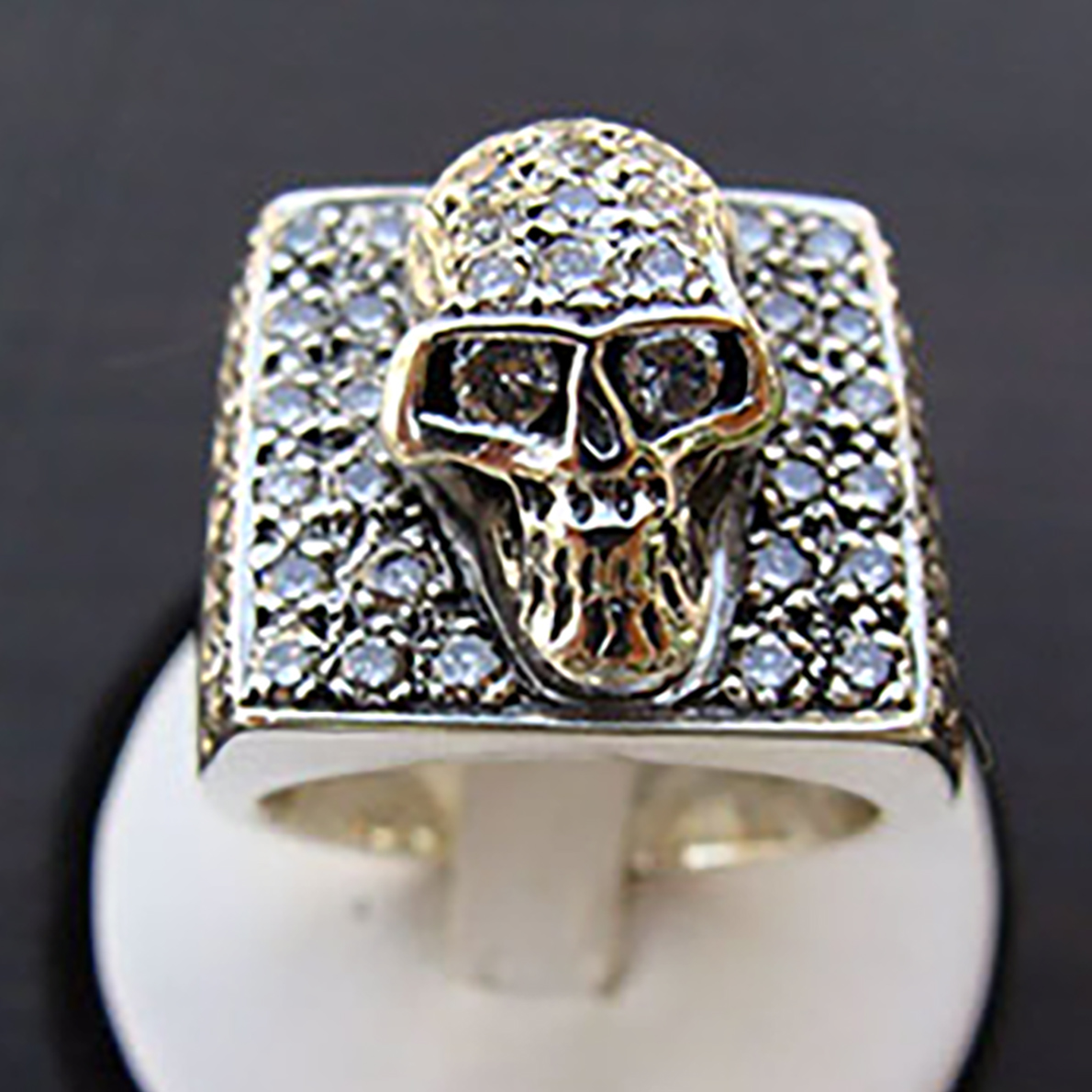 Large Square Skull Pave Diamond Ring